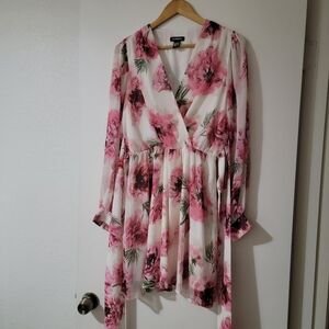 Express Floral Long Sleeve Tie Waist Mini Dress Size M